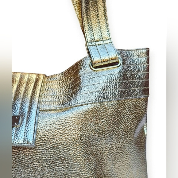 🆕️Elizabeth Taylor Large Purse Metallic Gold Pebbled Leather Shoulder Bag Glam - Picture 4 of 9